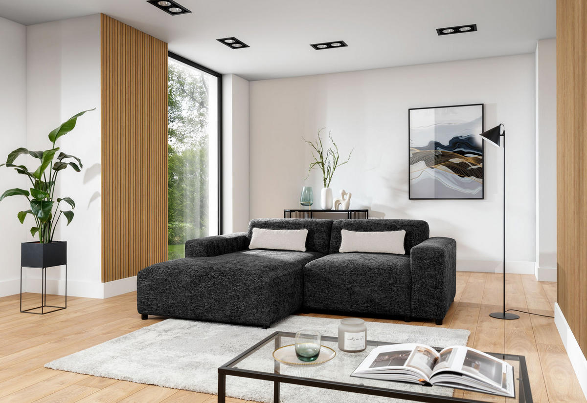 ECKSOFA L Form Jughlio Schwarz 240/165/75 cm Links mit Schlaffunktion - Schwarz, Kunststoff/Textil (165/240cm) - AX Living