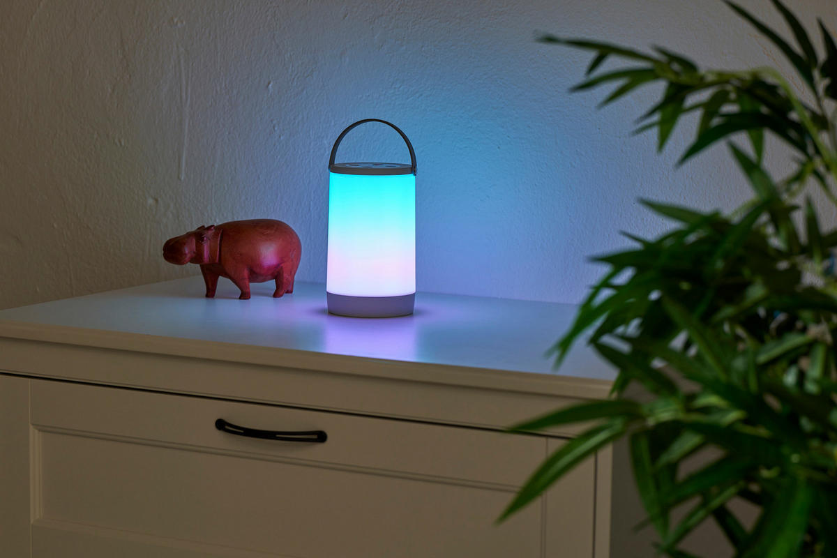 LED-RGB-LATERNE - vielseitig für Innen und Außen mit Regenbogeneffekt und Soundsteuerung, grau - Grau, Kunststoff (10.5/10.5/17.5cm) - Northpoint