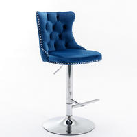 BARHOCKER 2er-Set höhenverstellbar mit Samtbezug, Blau - Blau, Textil (46/115/46cm)