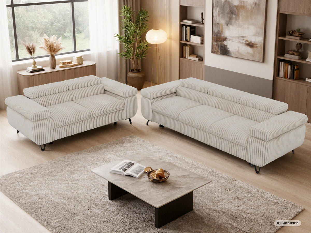 SEDACÍ SOUPRAVA PETERS 2+3 - Béžová Manšestr - černá/krémová, kov/textil (262/76/99cm) - MKS