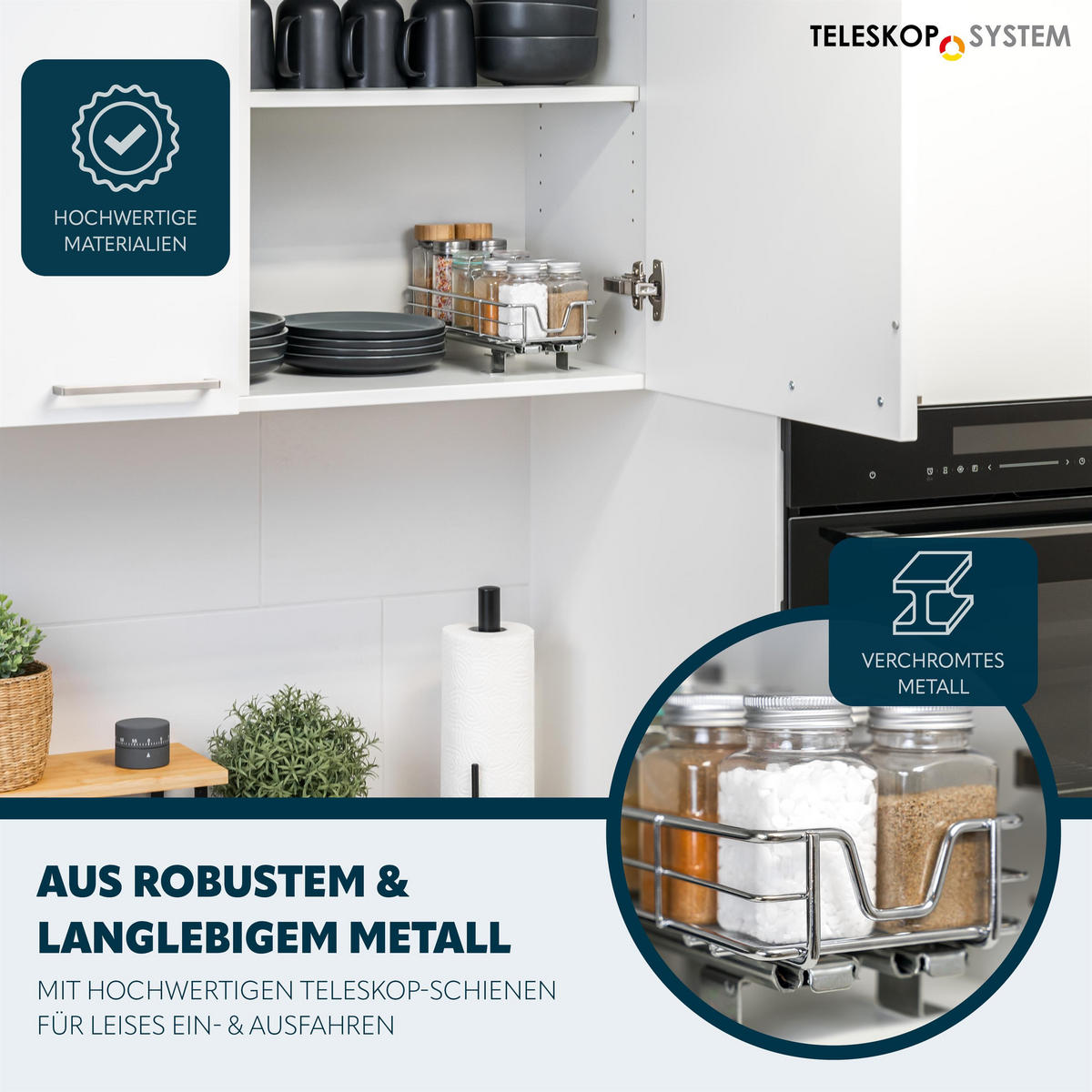 TELESKOP-GEWÜRZREGAL ausziehbar mit Einlegeboden aus verchromtem Metall - Chromfarben, Metall (11.5/8/29cm) - bremermann