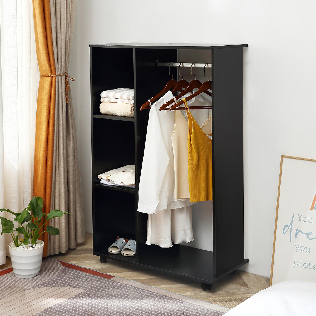 KLEIDERSCHRANK Schwarz 1 Stück - Schwarz, Naturmaterialien (40/128/80cm) - GiPP