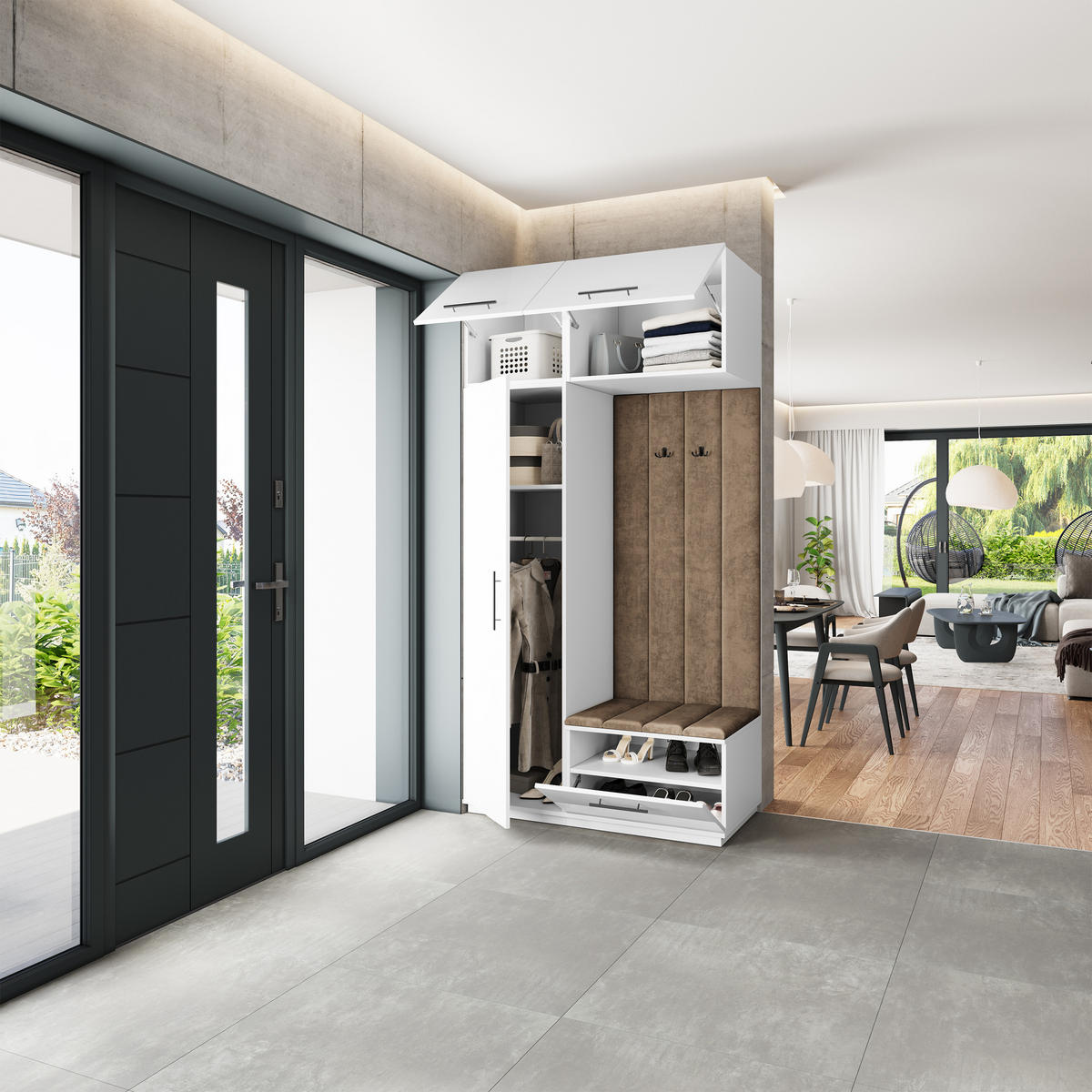 GARDEROBENSCHRANK REMA 120/240/60 cm Modern Garderobe-Set Weiß - Beige/Weiß, Holzwerkstoff (120/240/60cm) - MASSENO