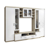 WOHNWAND Parisca Sonoma Eiche, Weiß 340/198/44 cm mit viel Stauraum - Beige/Weiß, Holzwerkstoff/Kunststoff (340/198/44cm) - AX Living