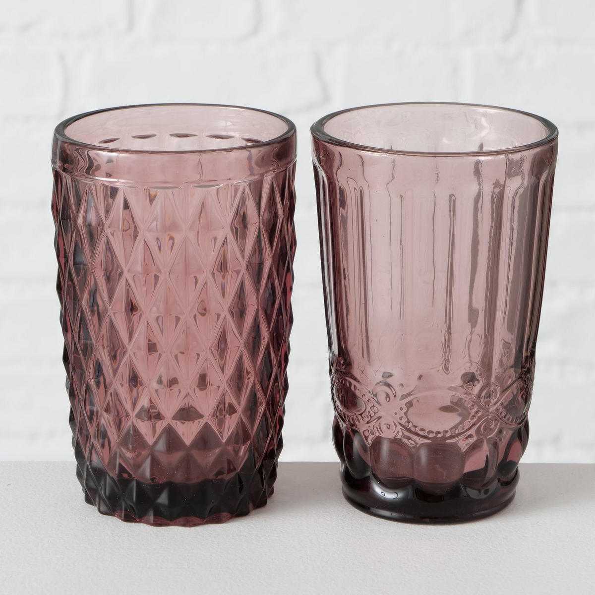 TRINKGLAS aus rosa Glas Aurora Muster 1 300 ml 8/8/13 cm - Rosa, Glas (0.3L) - Boltze Home