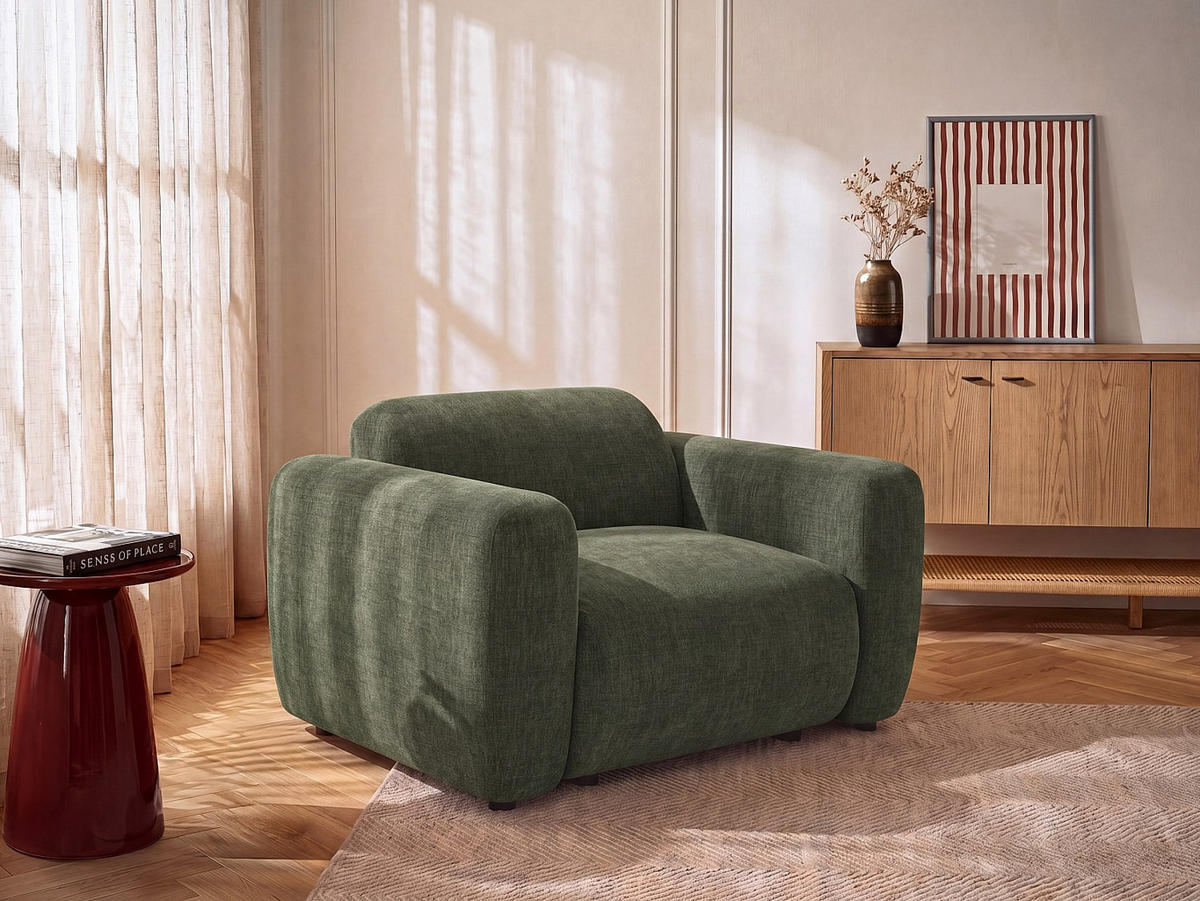 SESSEL mit gerader Rückenlehne - 1 Person - stoff - grün Pogni - Grün, Textil (130/67/97cm) - Vente-Unique