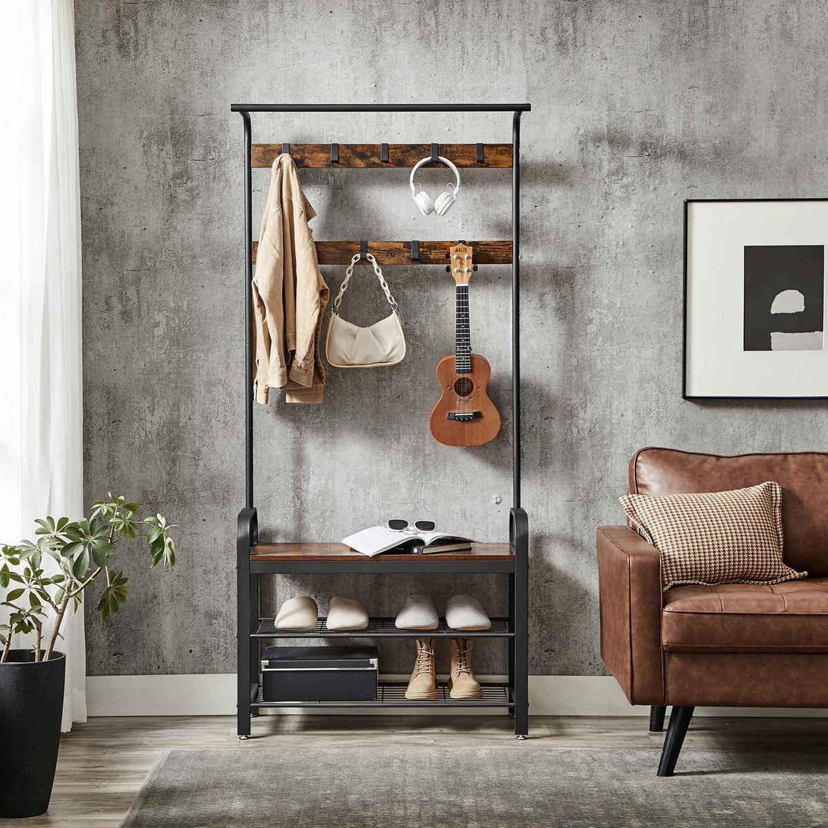 GARDEROBENSTÄNDER KLEIDERSTÄNDER - Braun, Holzwerkstoff (33.7/183/84cm) - Hansiro