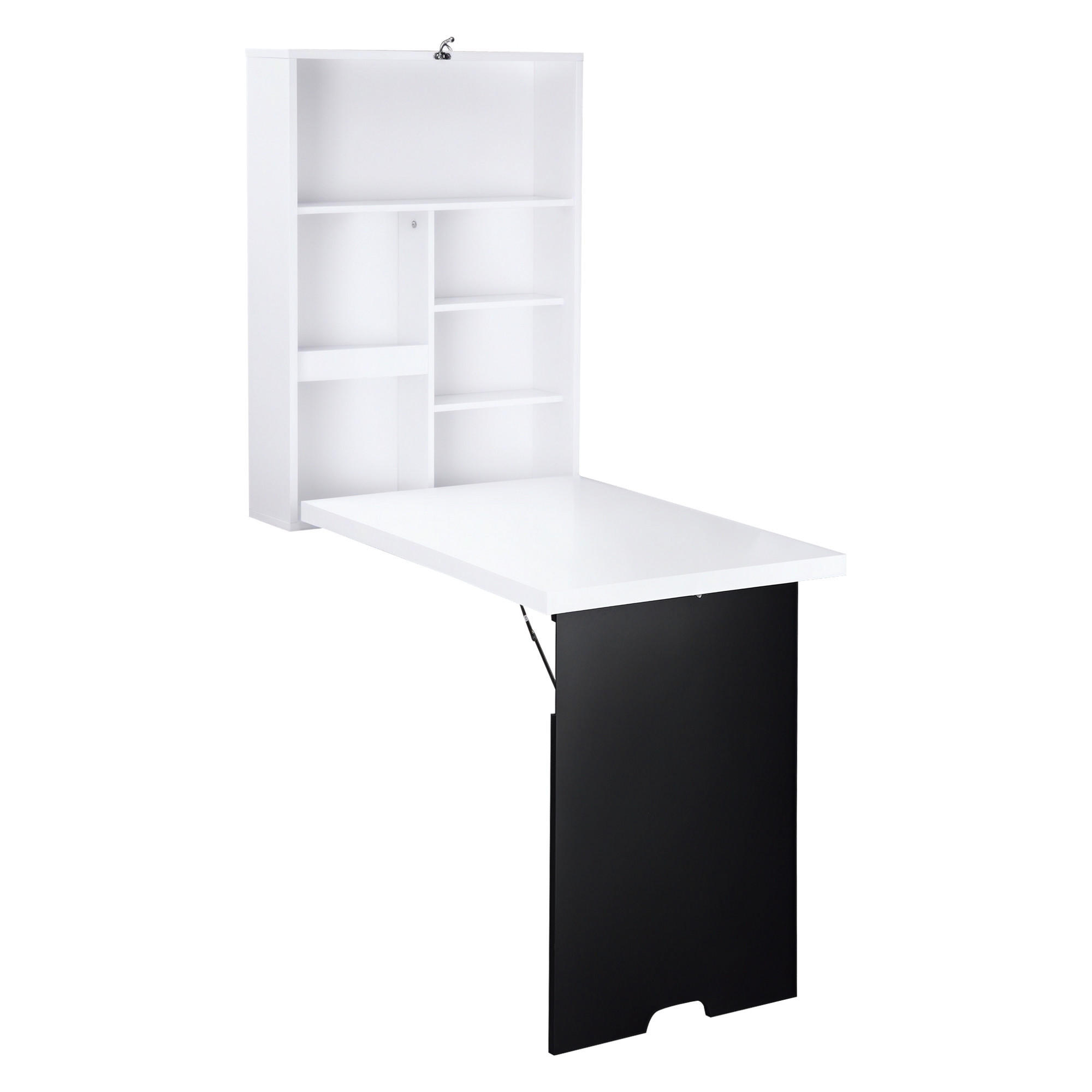 WANDSCHREIBTISCH DE-09136 klappbare Tischplatte mit 5 Fächern Weiß - Weiß, Holzwerkstoff (60/94/5cm) - ComfortXL