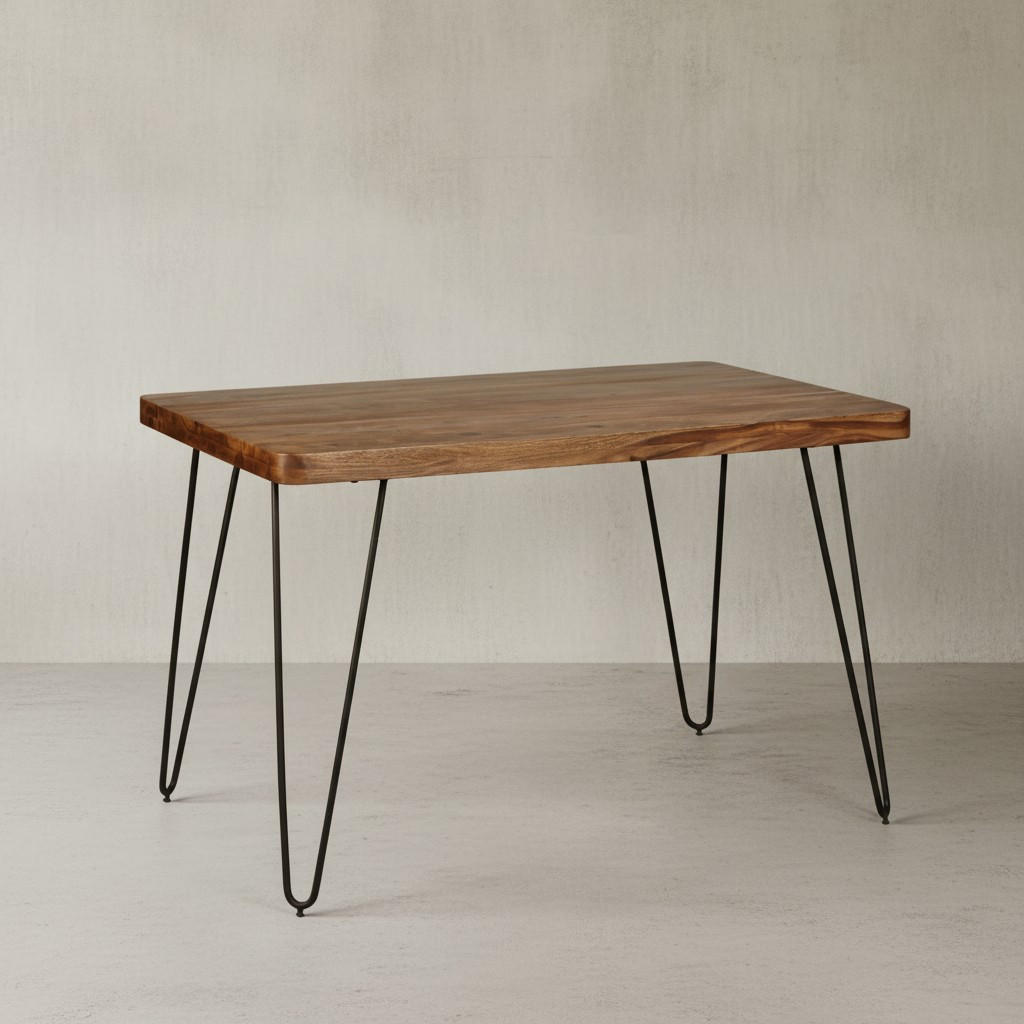 ESSTISCH Massivholz Metallbeine Handgefertigt BALU, Braun 120x80x76 cm - Schwarz/Braun, Holz/Metall (80/120/76cm) - KADIMA DESIGN