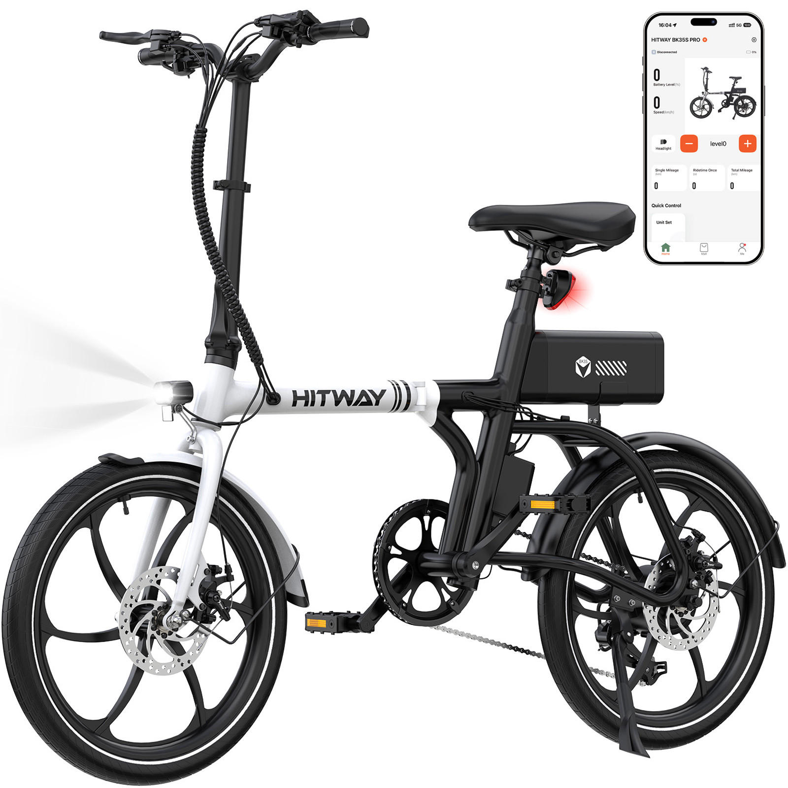 E-BIKE BK35S PRO , faltbar , 20 Zoll,7-Gang-Schaltung - Schwarz, Metall (73.5cm) - HITWAY