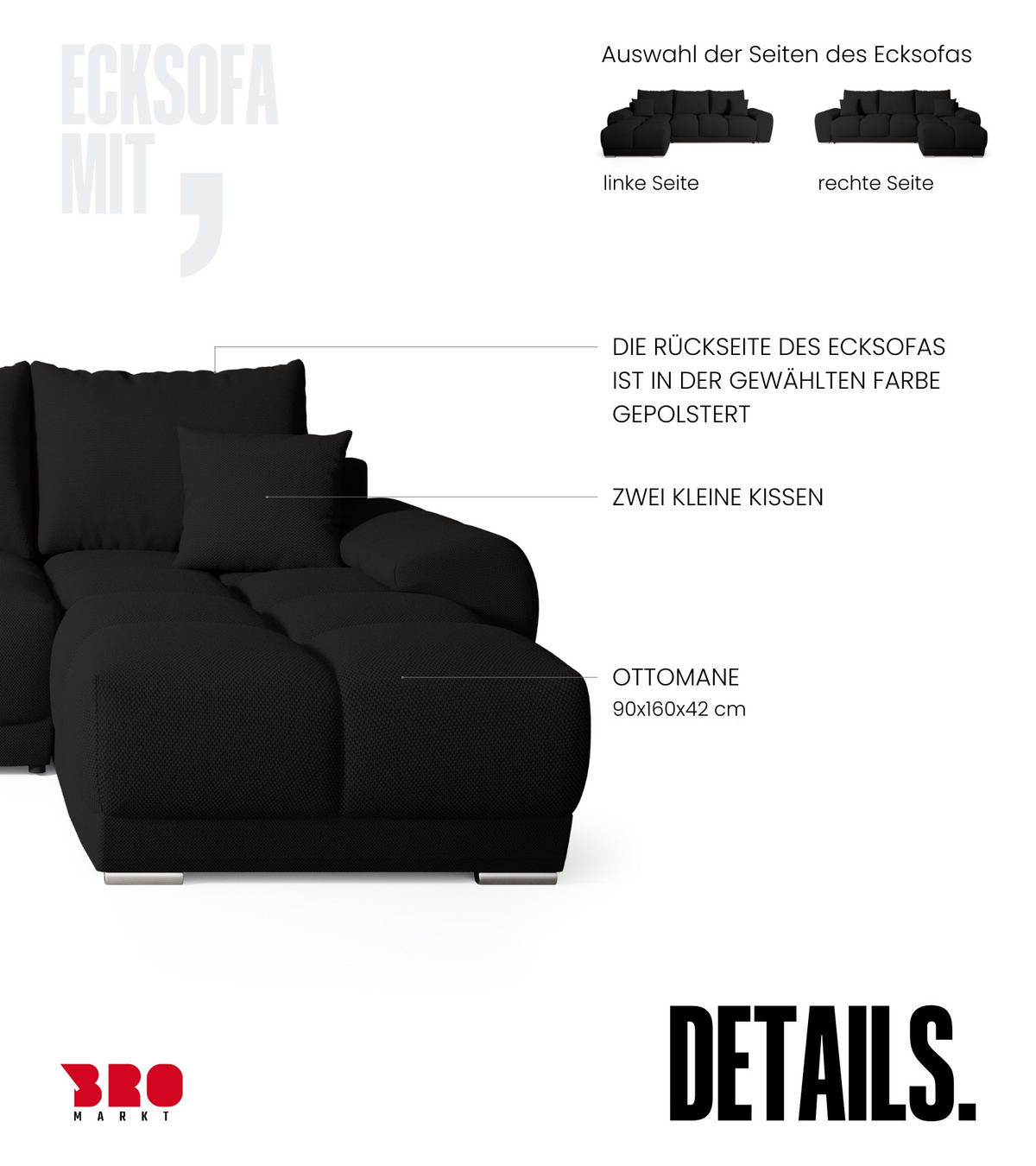 ECKSOFA Nubes mit Schlaffunktion Schwarz - Silberfarben/Schwarz, Kunststoff/Textil (290/180cm) - Bromarkt