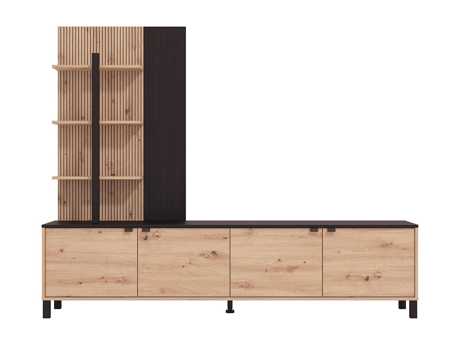 TV-WAND - 208 x 40 - holz - schwarz, naturfarben hell Nuja - Schwarz/Naturfarben, Holz (208/167/40cm) - Vente-Unique