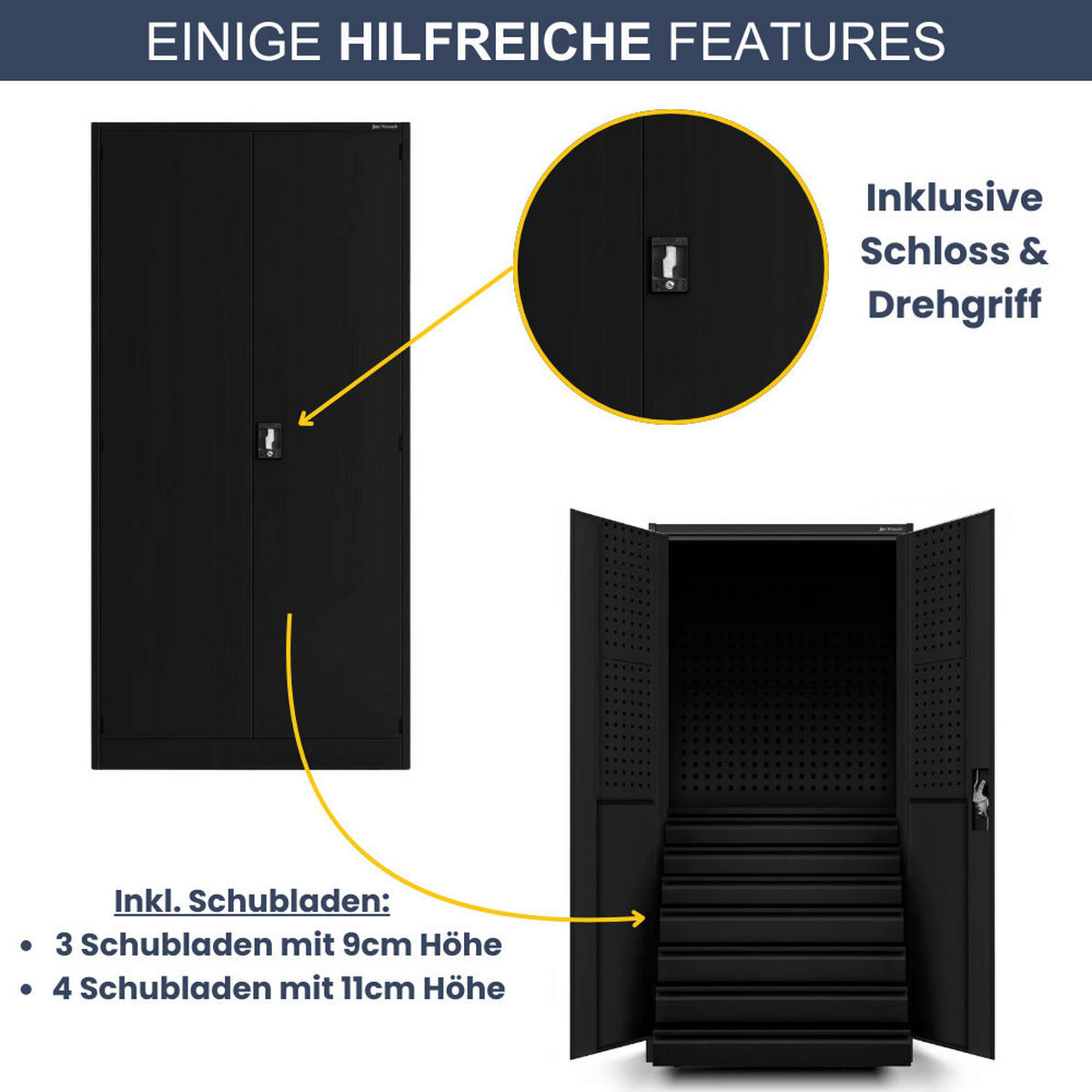 WERKZEUGSCHRANK mit Schubladen TOM 185x92x50cm Schwarz - Schwarz, Metall (92/185/50cm) - DELUKE