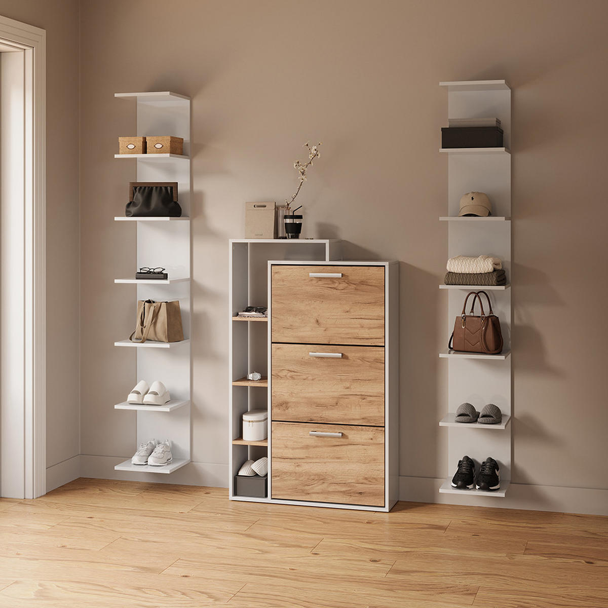 WANDREGAL Vesuvio Weiß 30 x 190 cm 2er Set - Weiß, Holzwerkstoff (30/190/28cm) - Livinity®