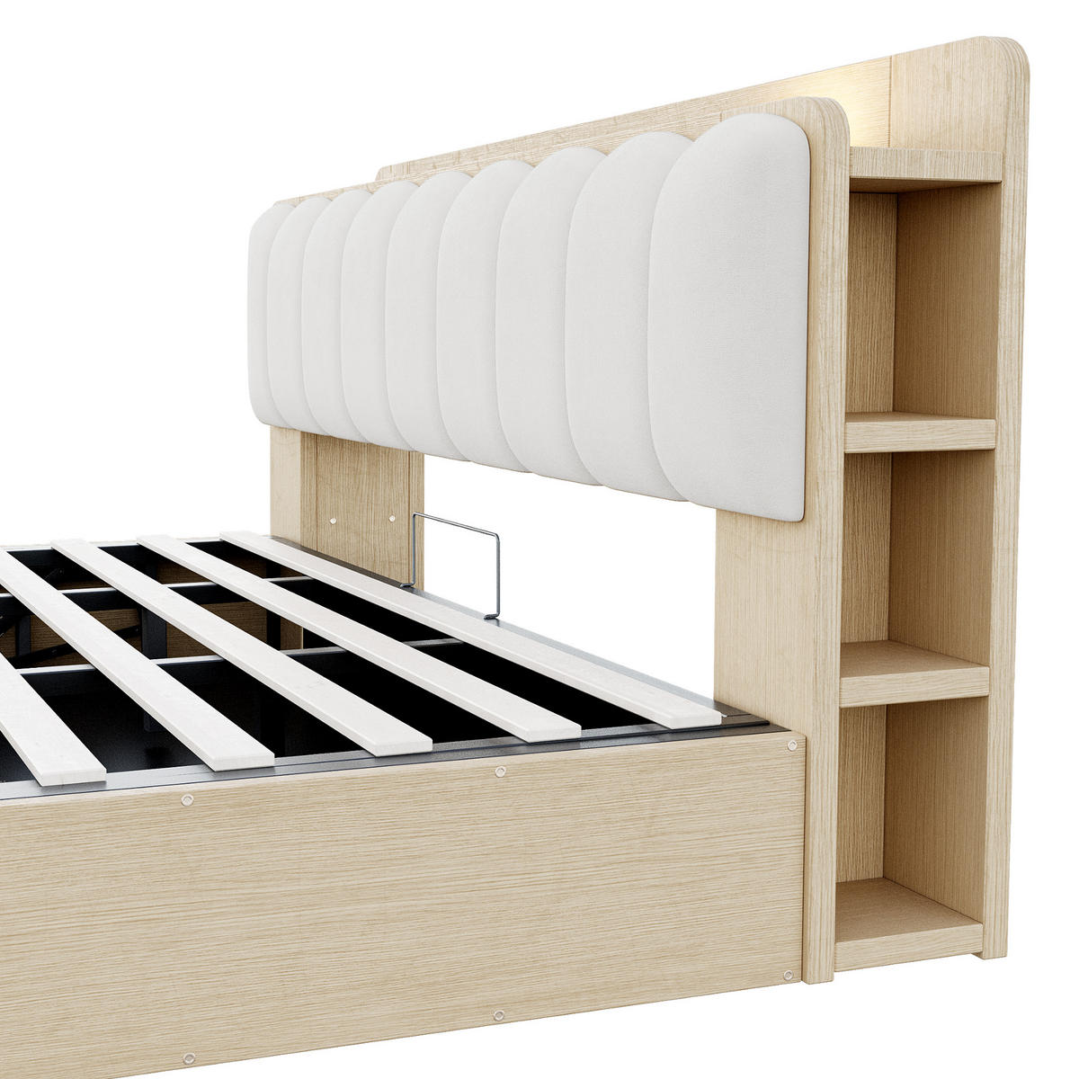 BETT 180/200 cm in Naturfarben & Beige mit Bettkasten, USB, Nachtlicht und Ablage Samt - Weiß/Naturfarben, Holzwerkstoff/Textil (180/200cm) - STILVORA