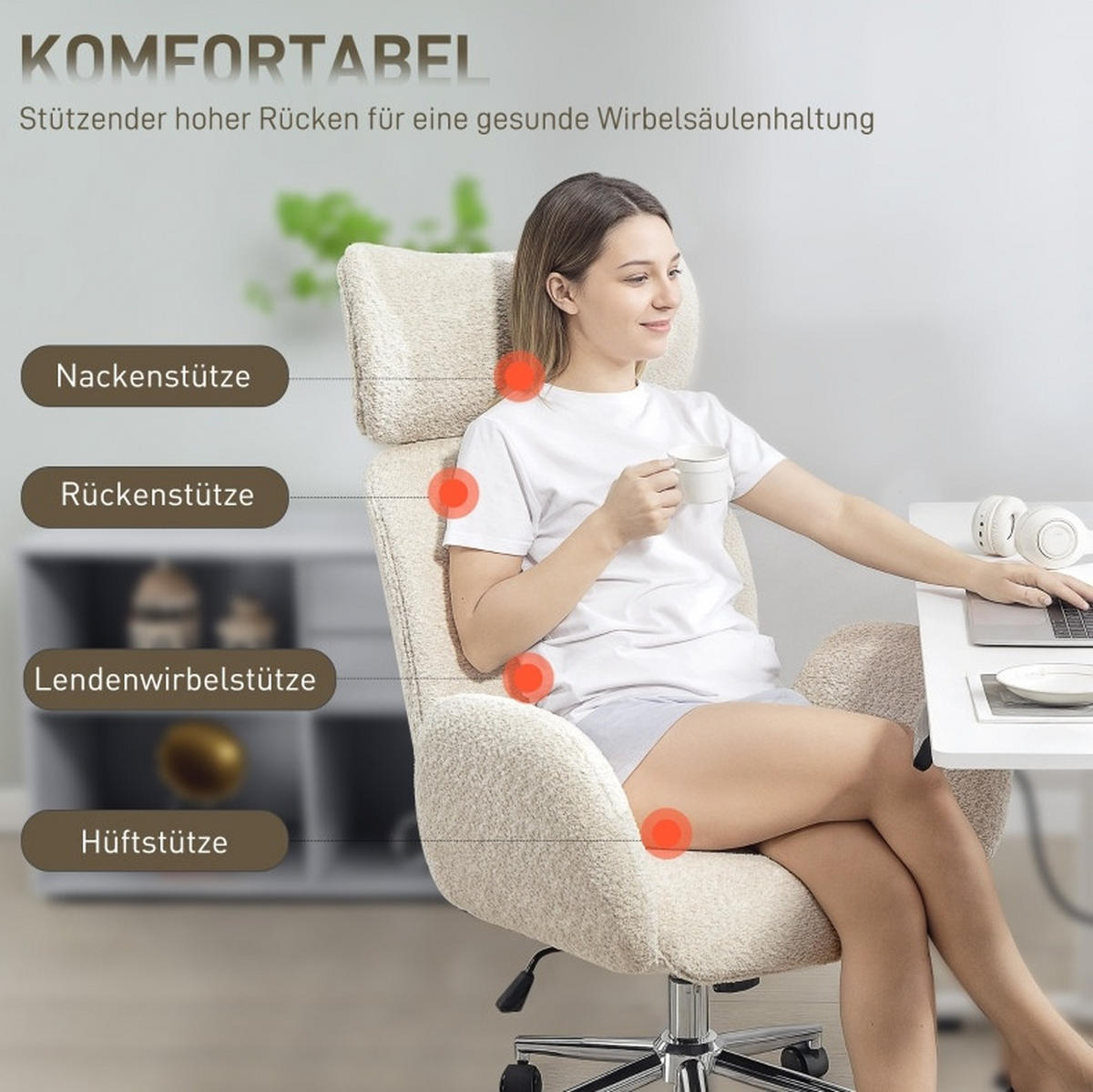 BÜROSTUHL in Hellgrau 65x75x123 cm mit verstellbarer Kopfstütze und Kippfunktion - Hellgrau, Textil (75/123/65cm) - IVMEU