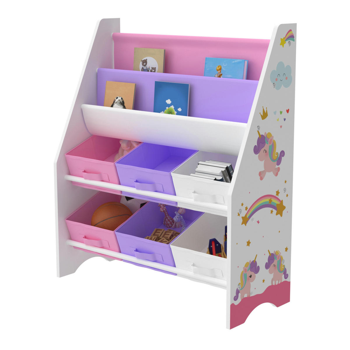 KINDERREGAL Ponteceso - Lila/Weiß, Holzwerkstoff/Textil (62/74/26.5cm) - [en.casa]
