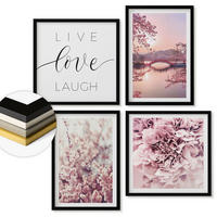 WANDBILDER 4er-Set - 50x50 cm & 40x60 cm Schwarzer Rahmen - Blumenbrücke – Lebensinspiration - Schwarz, Kunststoff (50/50cm) - ArtPrintCave