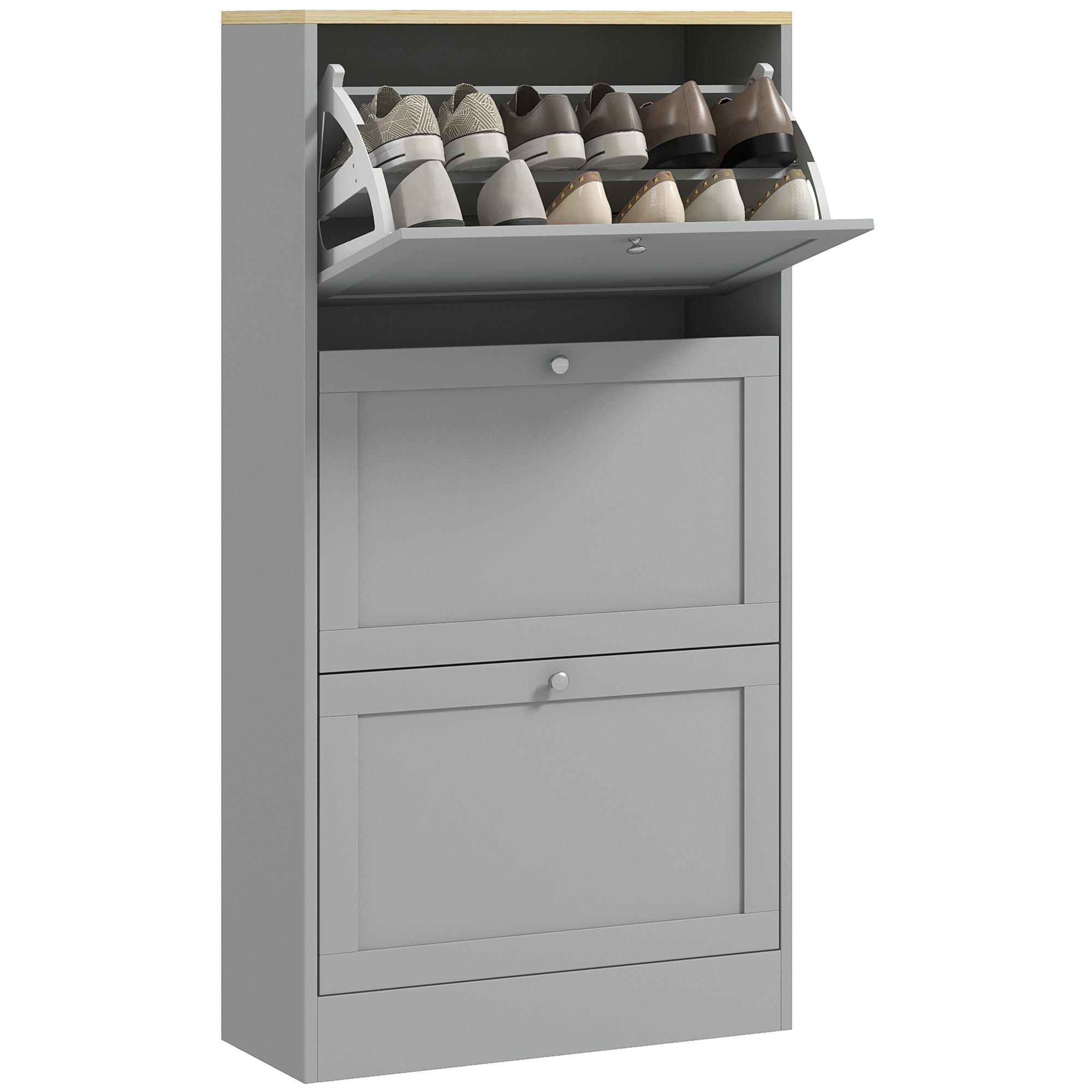 SCHUHSCHRANK Grau Holzwerkstoff mit 3 Klappfächern platzsparend 1 Stück - Grau, Holzwerkstoff (60/115/23.5cm) - PANGIVO