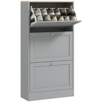 SCHUHSCHRANK Grau Holzwerkstoff mit 3 Klappfächern platzsparend 1 Stück - Grau, Holzwerkstoff (60/115/23.5cm) - PANGIVO