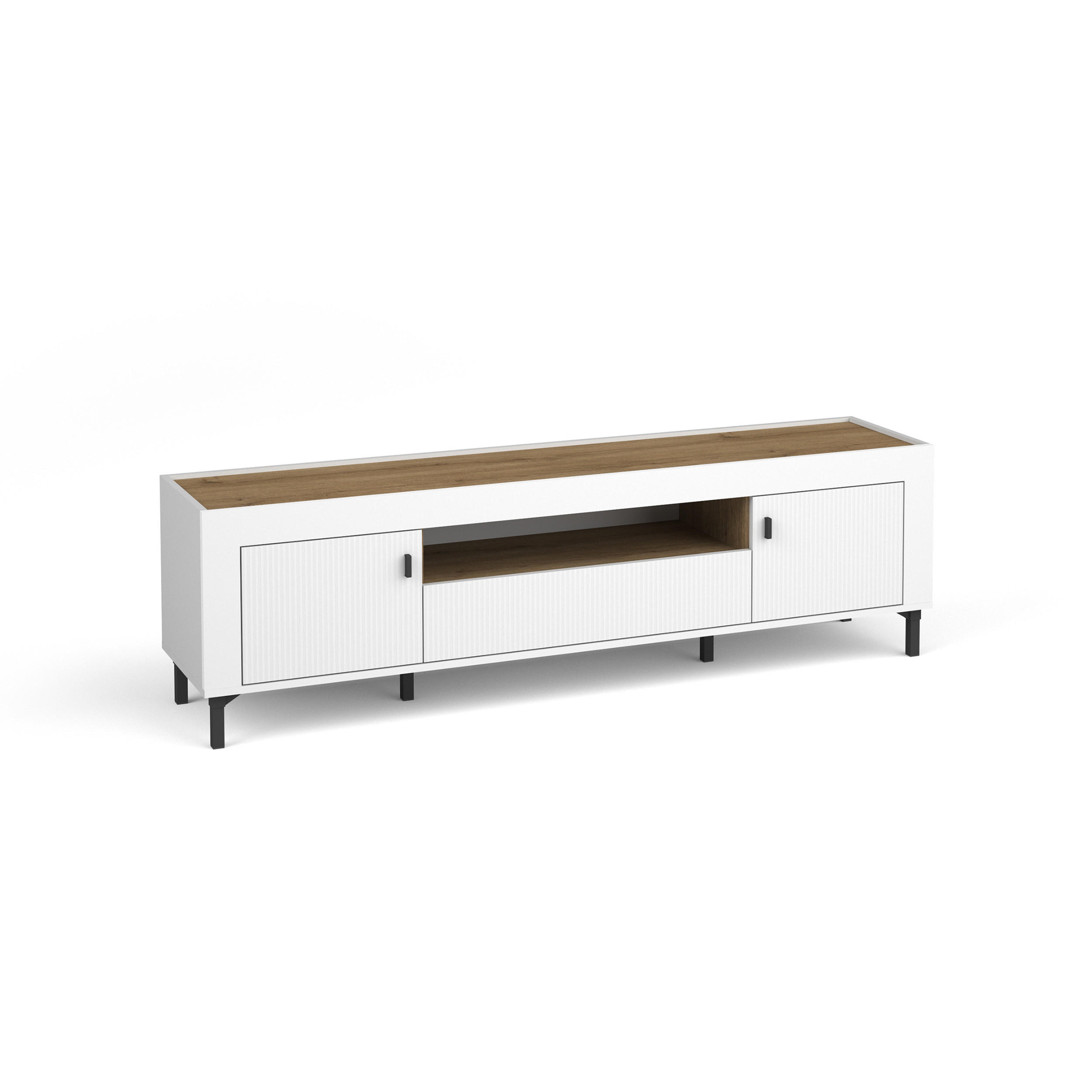 LOWBOARD Monta mit 2 Türen und 1 Schublade, Weiß - Weiß, Holzwerkstoff (177/52/40cm) - Beautysofa