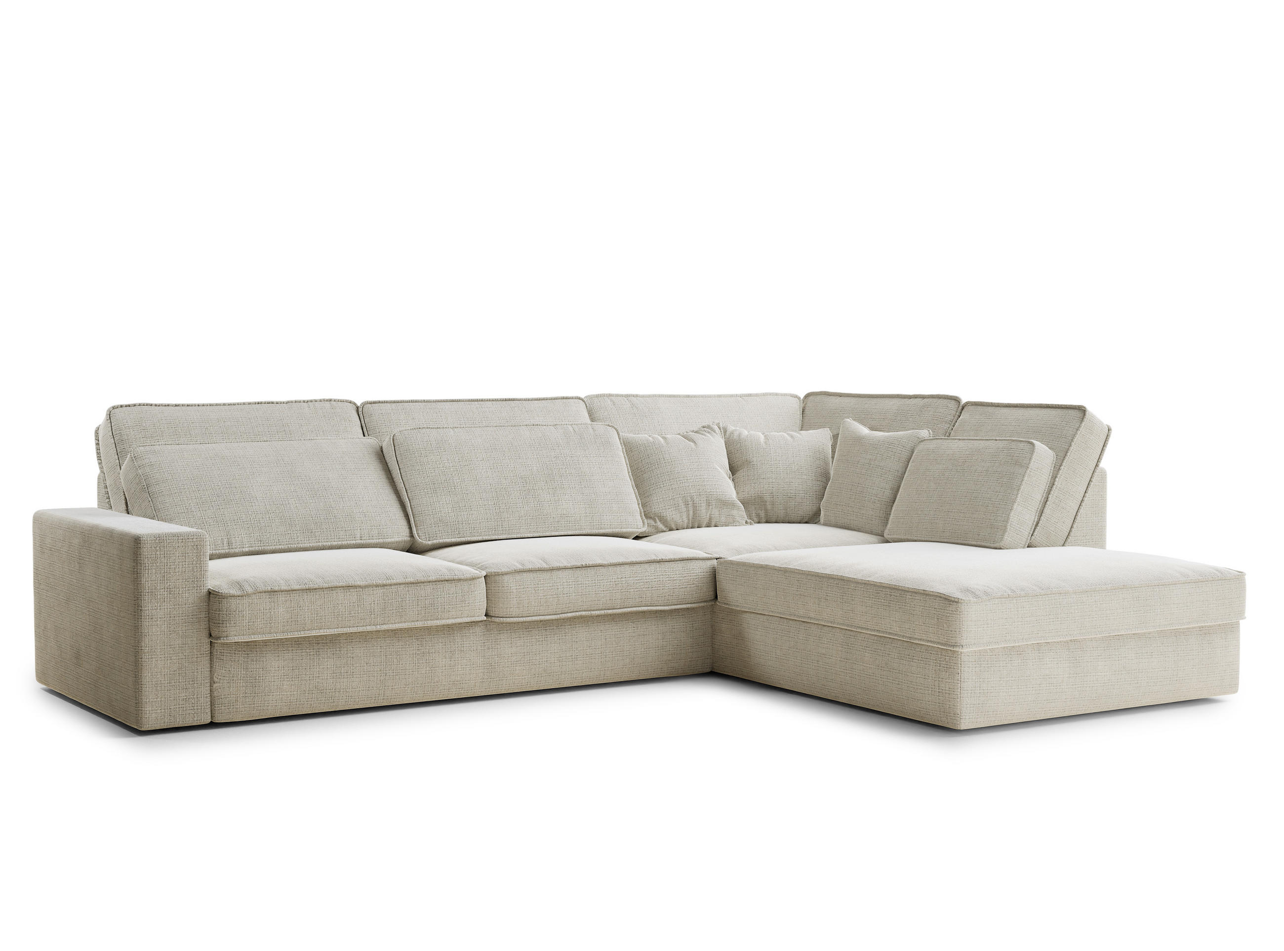 ECKSOFA Kirou Beige grau Chenille-Stoff - Rechts Seite - Greige/Schwarz, Holz/Holzwerkstoff (311/225cm) - Maison de Reve
