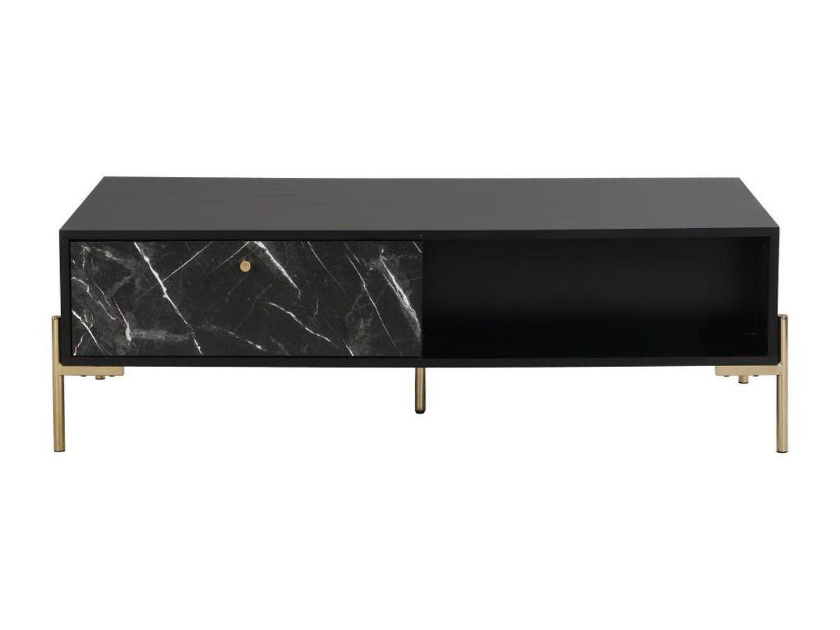 COUCHTISCH mit 2 Schubladen & 2 Ablagefächern - MDF & Metall - Marmor-Optik Schwarz & Goldfarben - CIEMILA - Schwarz, Holz (120/60/38cm) - Pascal Morabito