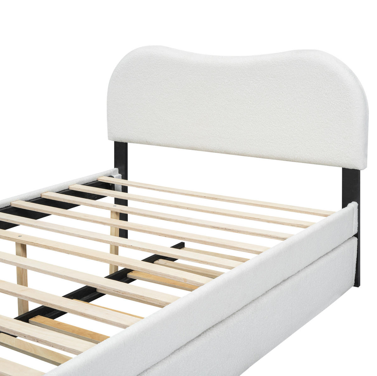 POLSTERBETT 140/200 cm weiß aus Plüsch mit ausziehbarem Rollbett - Weiß, Textil (140/200cm) - OKMYHOME