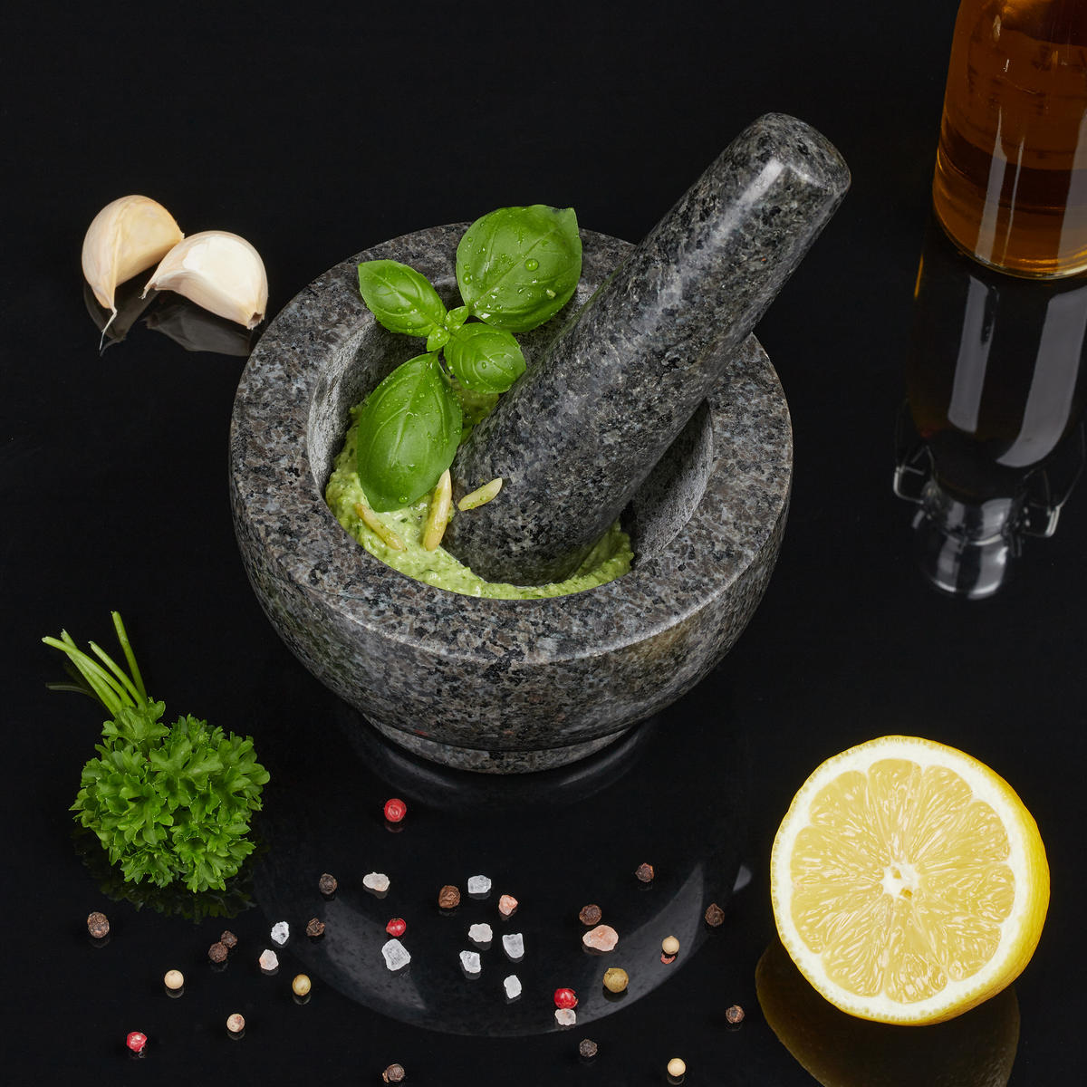 MÖRSER - Anthrazit, Stein (13/8/13cm) - Relaxdays