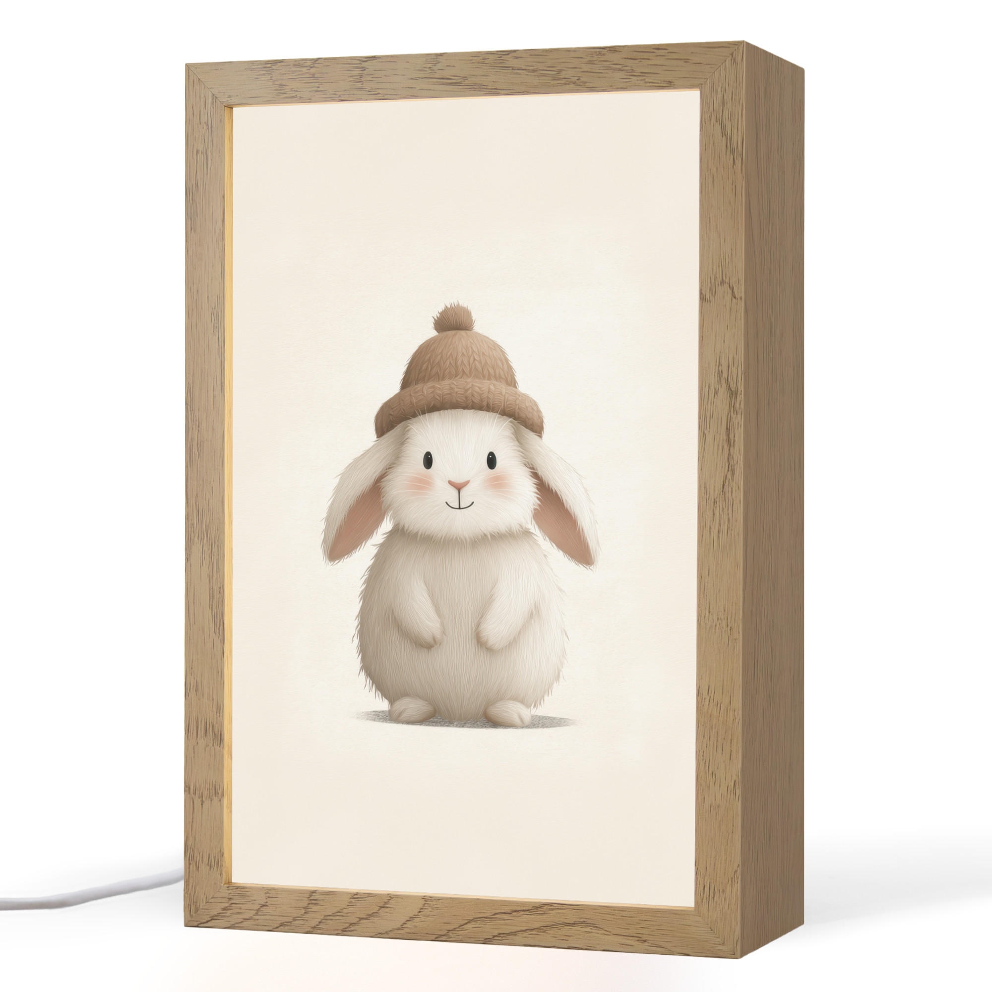 NACHTTISCHLAMPE Kaninchen - Hut - Ohren - Beige 20x30 cm - Creme, Holzwerkstoff (8/20/30cm)