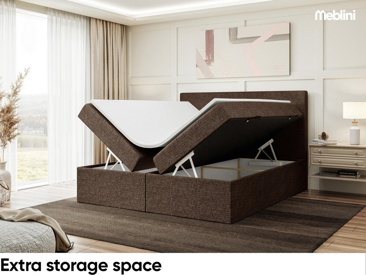 BOXBETT ZLATAN 160x200 cm in Braun Webstoff - Schwarz/Braun, Holz/Holzwerkstoff (160/200cm) - Meblini