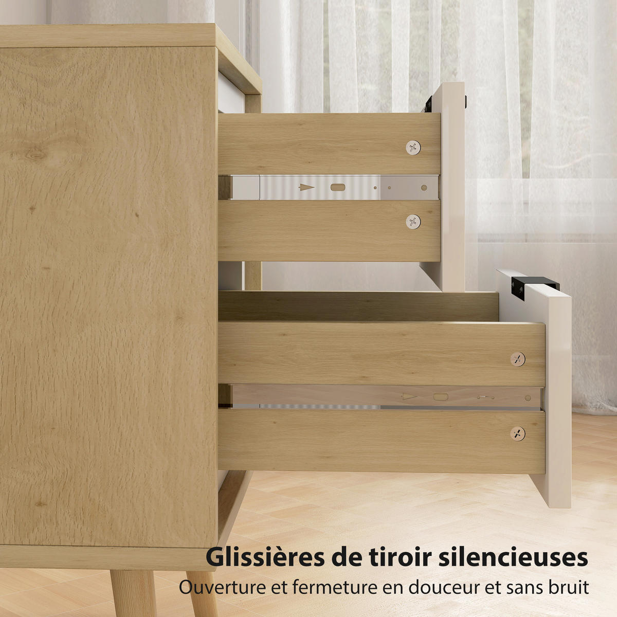 NACHTSCHRANK DE-12907 2 leise Schubladen Weiß - Eichefarben, Holzwerkstoff (35/50/40cm) - ComfortXL