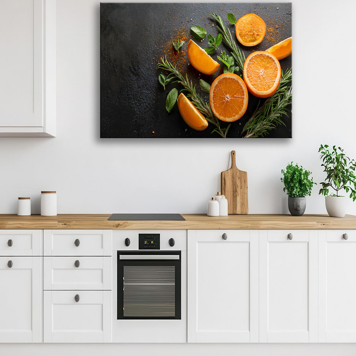 WANDBILD orangen früchte gewürze lebensmittel für die küche - Orange, Textil (60/40cm) - Feeby