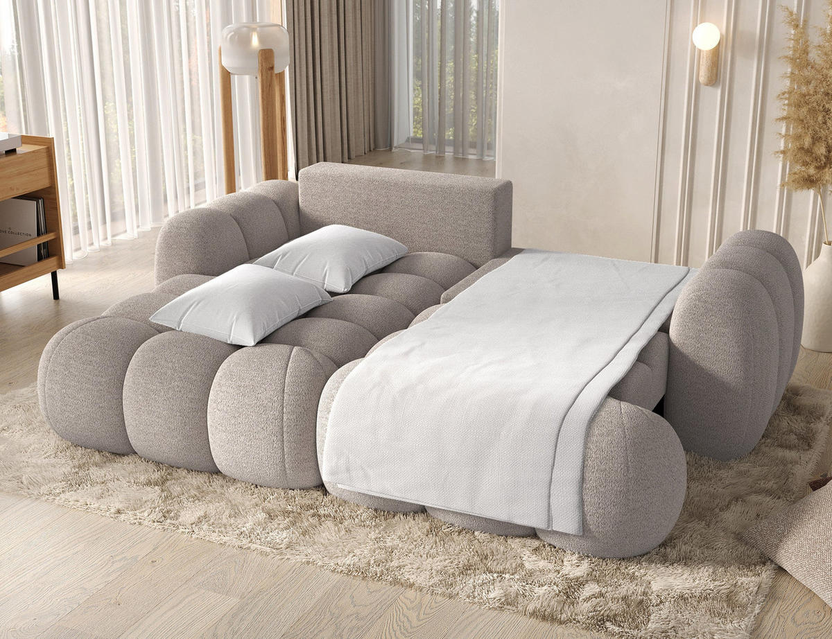 ECKSOFA COVELION L-Form – Schlaffunktion, Bettkasten, Wellenfederung, HR-Kaltschaum, inkl. Kissen, moderner Wohnkomfort - Creme, Kunststoff (260/167cm) - Wohnideebilder