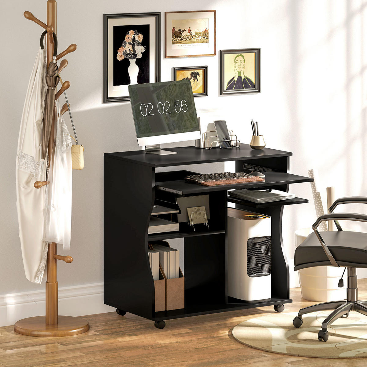 SCHREIBTISCH mit Rollen 80 x 48 x 75 cm Holz Schwarz - Schwarz, Holz (80/48/75cm) - Meubliv