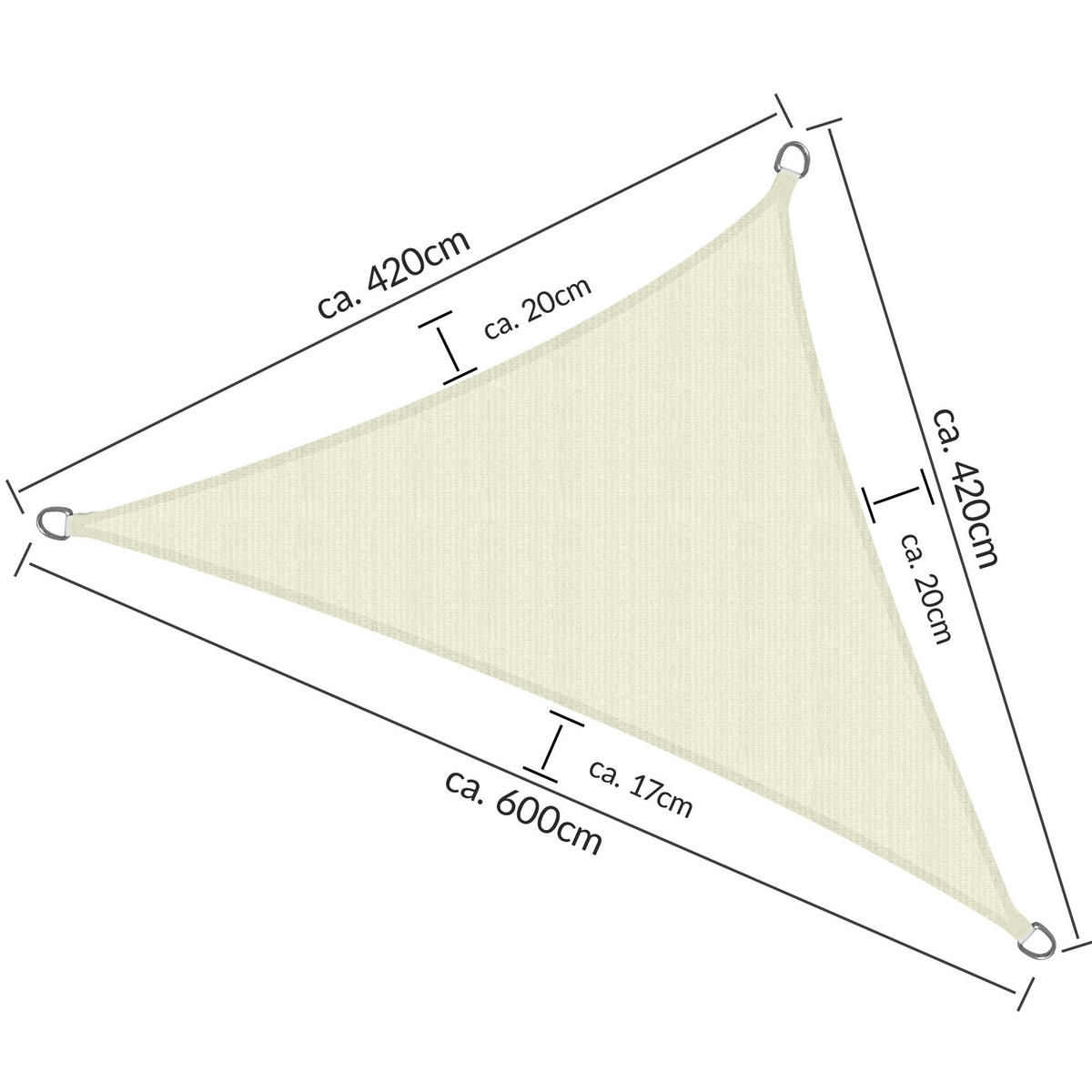 SONNENSEGEL SolVision HS9 420/420/600 cm dreieckig Creme HDPE - Creme, Kunststoff (420/420cm) - Sol Royal