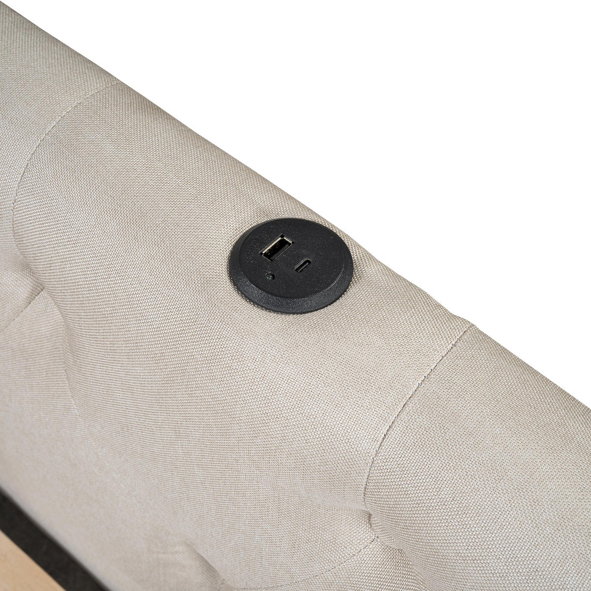 TAGESBETT mit Lattenrost 140x200 cm Leinen Beige mit USB und LED - Beige, Holz (140/200cm) - Meubliv