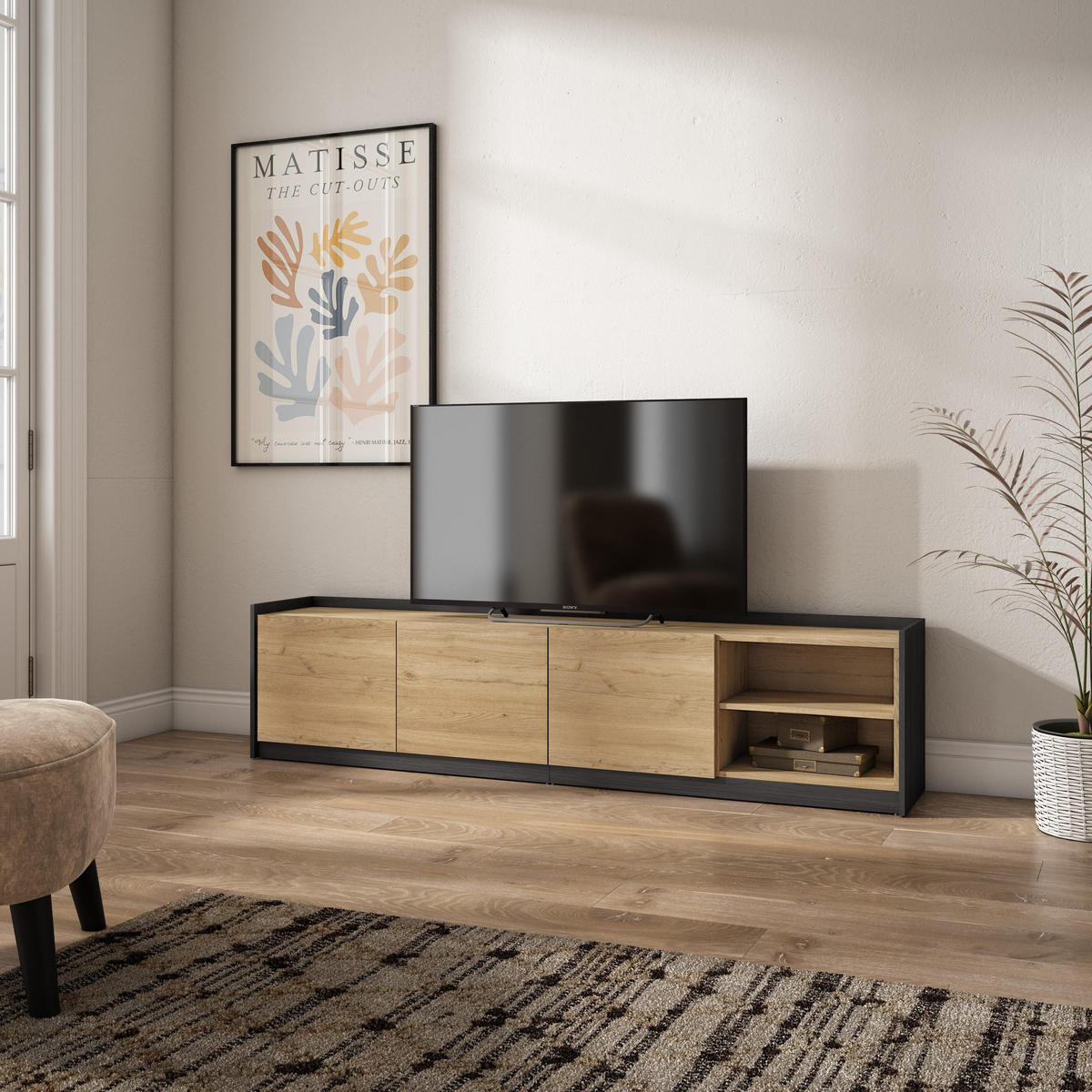 TV-SCHRANK, Lowboard, 207/37/50cm, Für TV-Geräte bis zu 80", Eiche Schwarz - Eichefarben, Holzwerkstoff (207/50/37cm) - Skraut Home