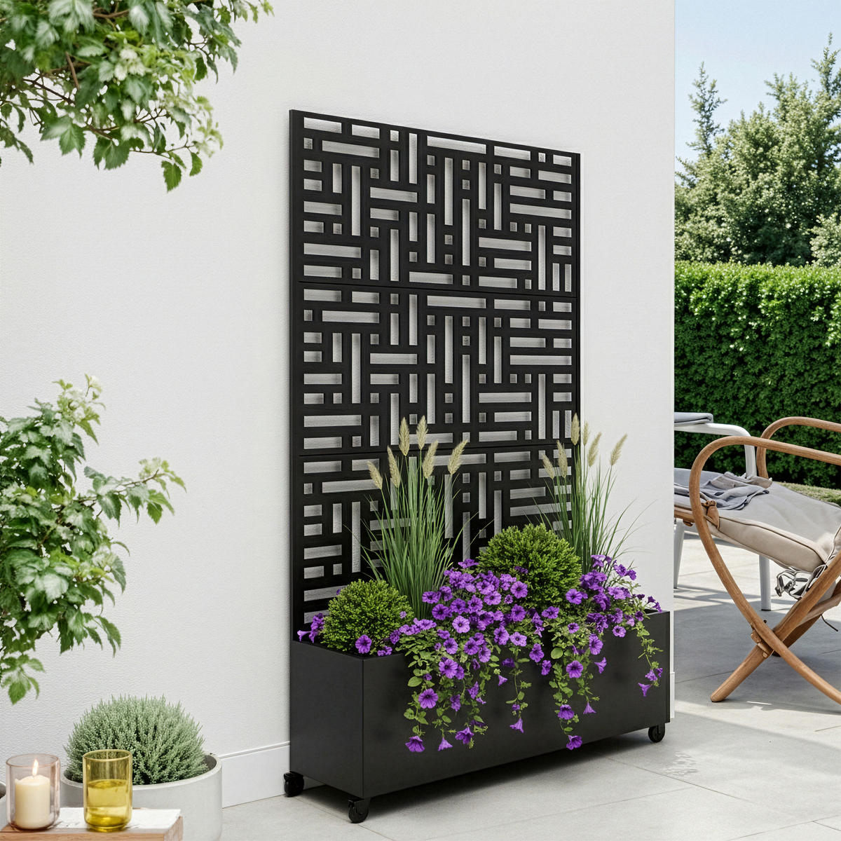 BLUMENKASTEN mit Trennwand Bernalda - Schwarz, Metall (120/186/40cm) - casa.pro