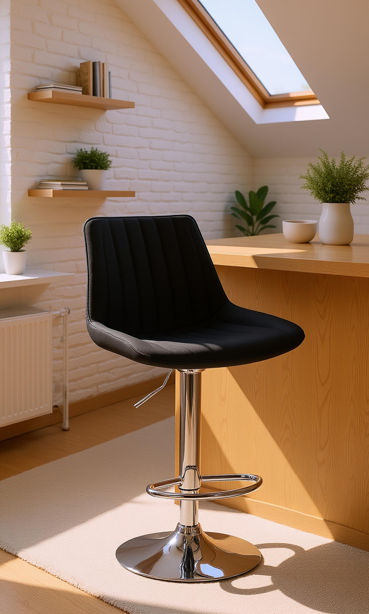 BARHOCKER Tolor Stoff chrom schwarz - Chromfarben/Schwarz, Textil/Metall (49.5/112/50cm) - TPFLiving
