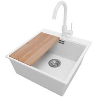 GRANITSPÜLE Oslo, 2-er set Weiß 48/50 cm 1 Becken + Küchenarmatur 32/20 cm + Ablauf-Set + Schneidebrett ab 50er Unterschrank - Chromfarben/Beige, Kunststoff (48/20/50cm) - Primagran