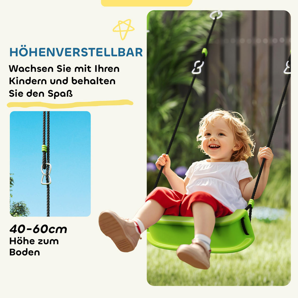 SCHAUKELGESTELL, 4 in 1 Outdoor Schaukelgerüst mit Schaukel, Metallgestell - Grün, Metall (180/215cm) - AIYAPLAY