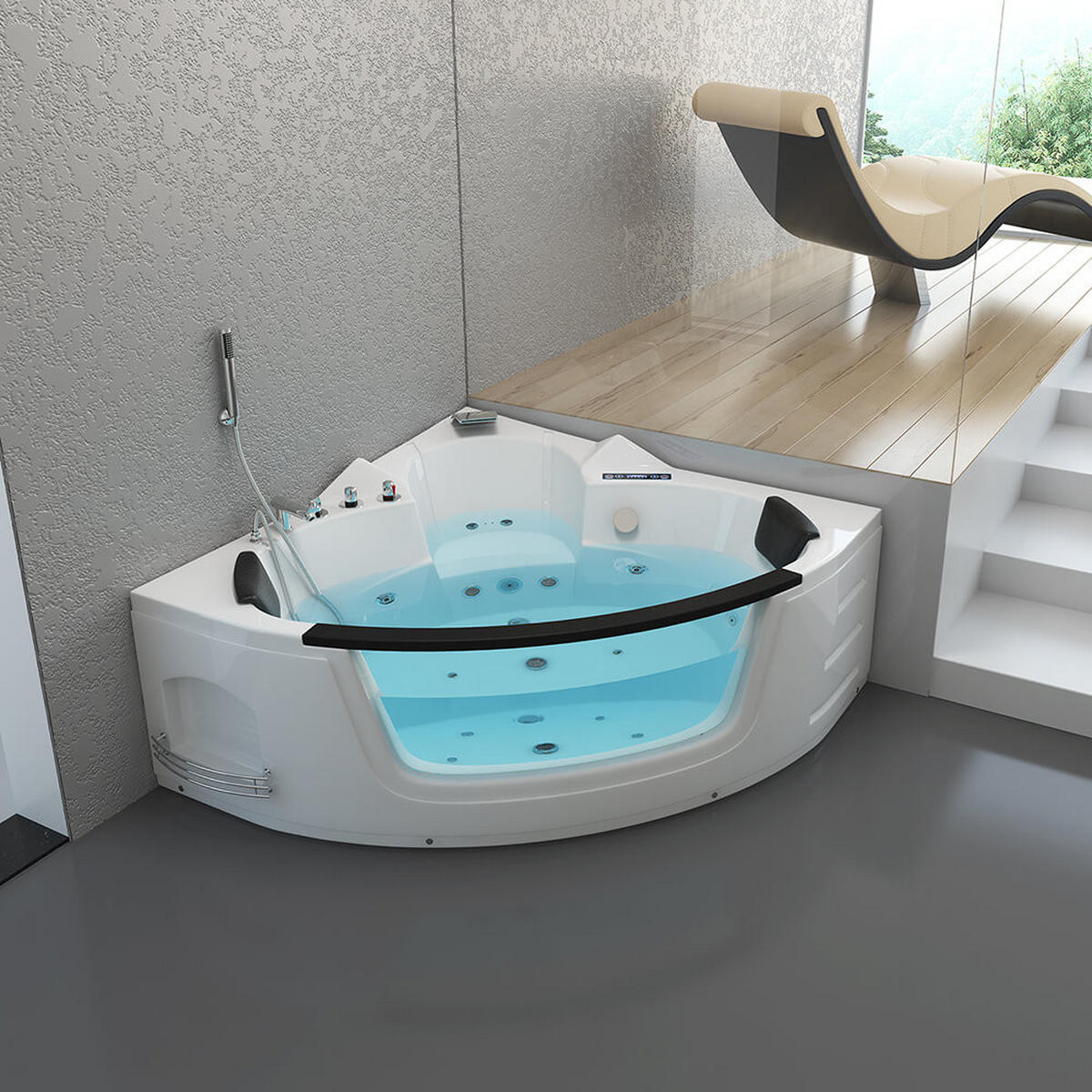 WHIRLPOOL LAGUNA L KOMPAKT - mit Glasscheibe, 140 x 140 cm - Weiß, Keramik (140/65/140cm) - Home Deluxe