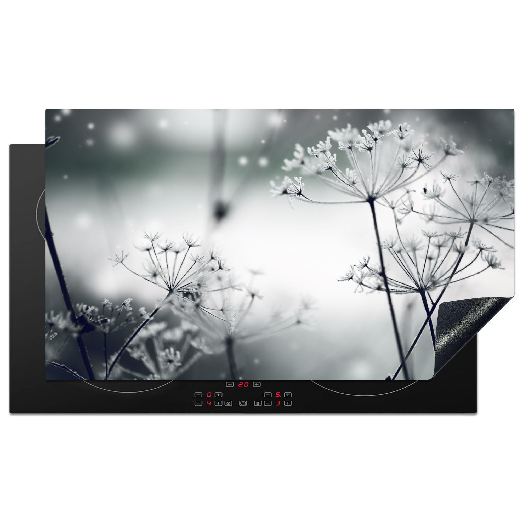 ZAŠČITA ZA INDUKCIJSKO PLOŠČO Cvetje 91.2x52 cm cm - siva, umetna masa (91.2/52/0.2cm) - MuchoWow