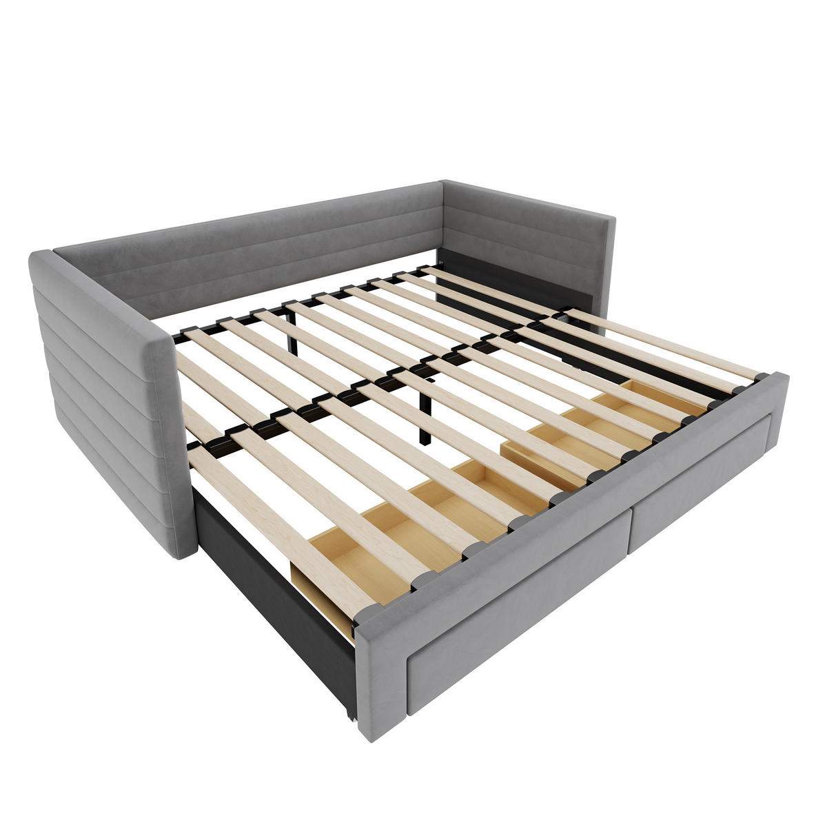 POLSTERBETT 90/190 cm Grau 3-in-1 Polsterschlafsofa mit Stauraumschubladen mit Lattenrost - Grau, Textil (90/190cm) - OKWISH