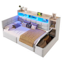 TAGEBETT 90x190cm Weiß Samt 2 Schubladen USB LED-Licht - Weiß, Holz (90/190cm) - FLIEKS