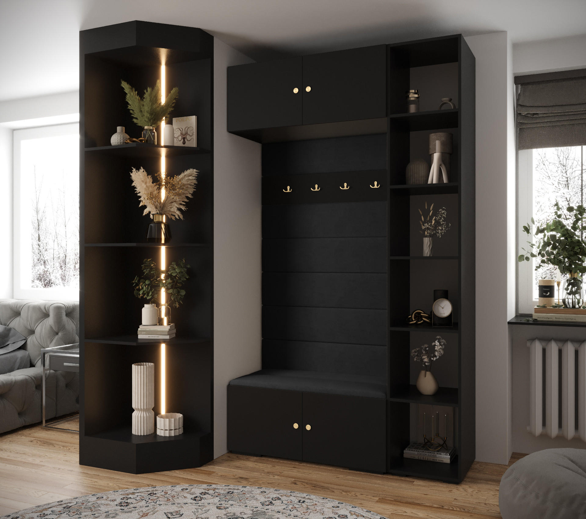 GARDEROBEN-SET 236,7/140/47 - Goldfarben/Schwarz, Holz/Kunststoff (140/236.7/47cm) - Abiks Möbel