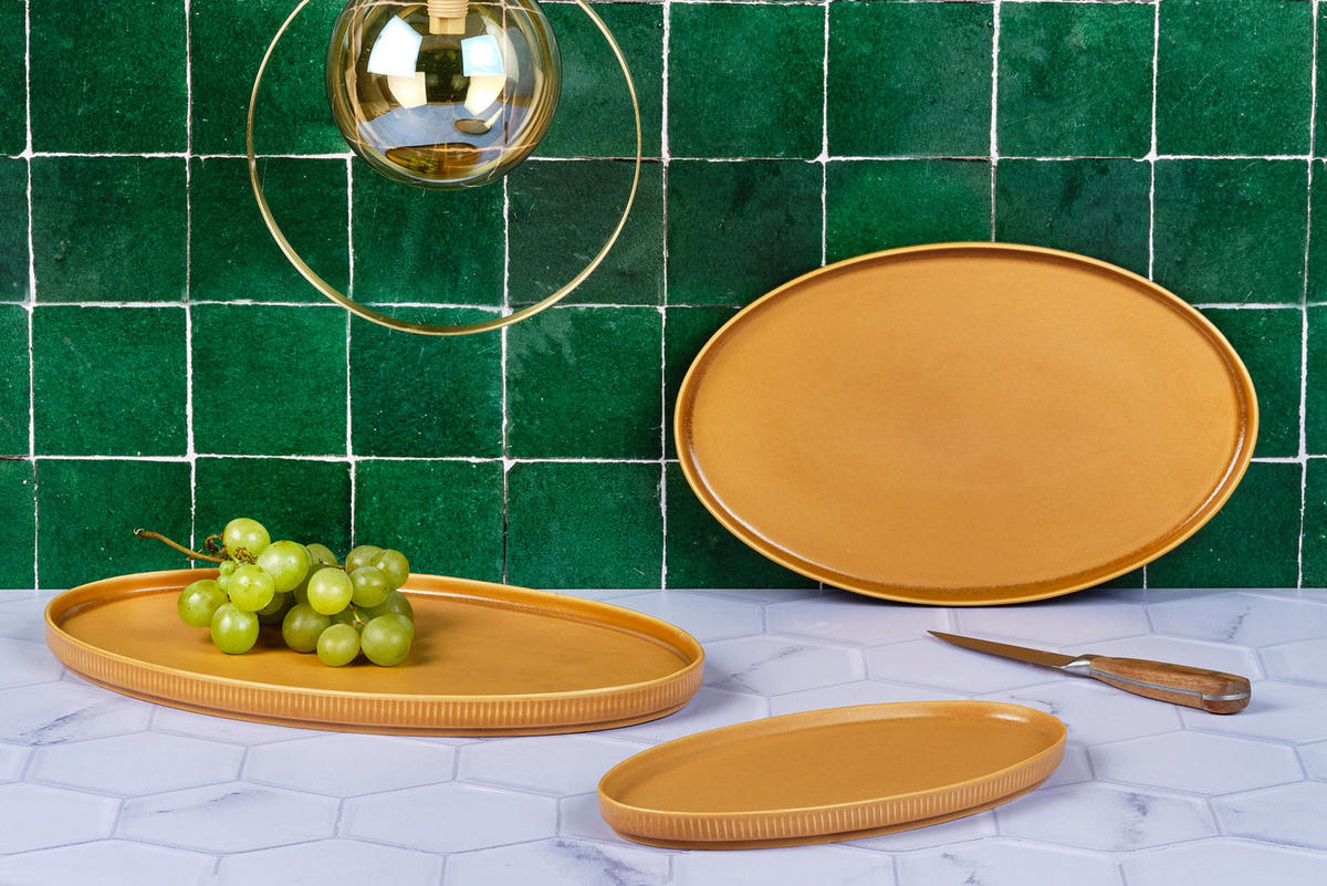 SERVIERPLATTEN Scandi - 3er-Set - Ocre - Gelb, Keramik (1/1/1cm) - Björn
