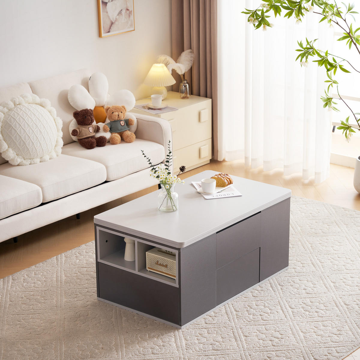 COUCHTISCH Schwarz und Grau 100/51/47 cm - Schwarz, Holzwerkstoff/Metall (100/51/47cm) - Urban Meuble