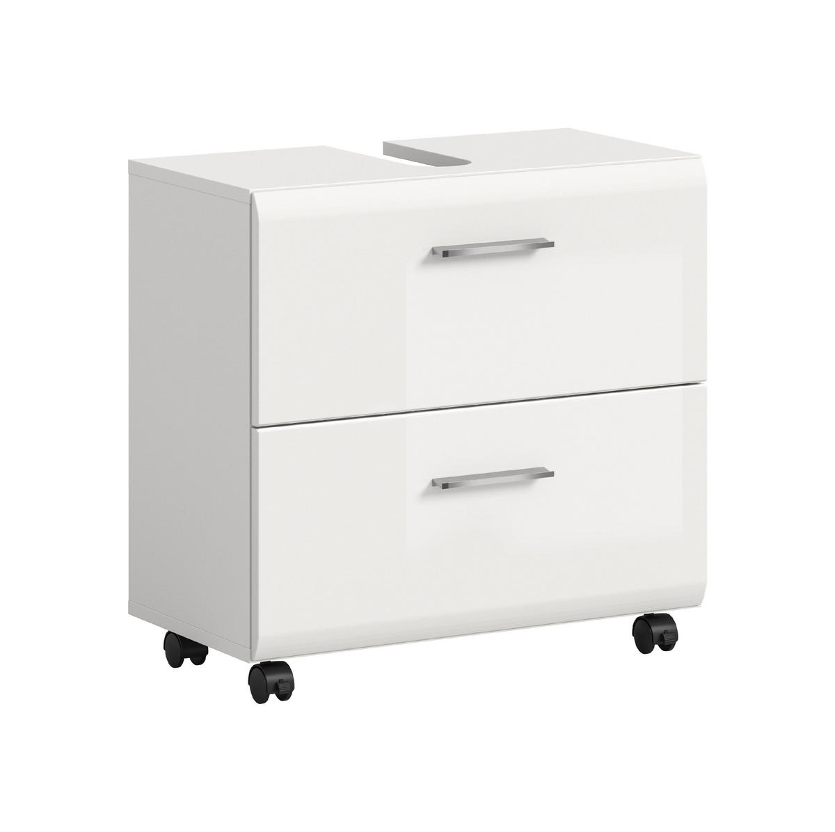 WASCHBECKENUNTERSCHRANK AUF ROLLEN Ice weiß hochglanz 60/30/58 cm - Weiß, Holzwerkstoff (60/58/30cm) - Xonox